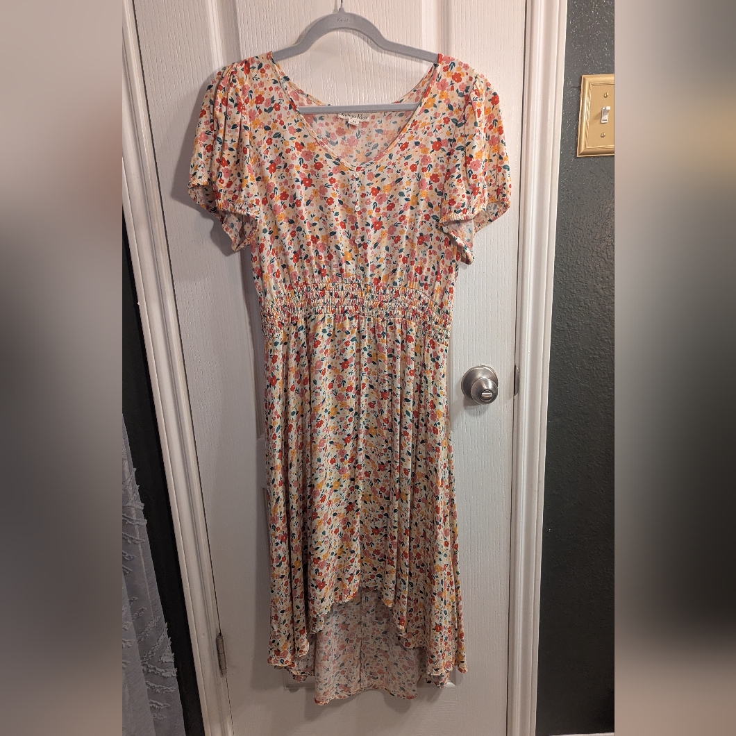 Indigo Rose Floral Smocked High Low Dress In Medium